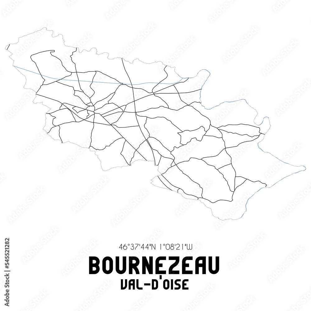 BOURNEZEAU Val-d'Oise. Minimalistic street map with black and white lines.