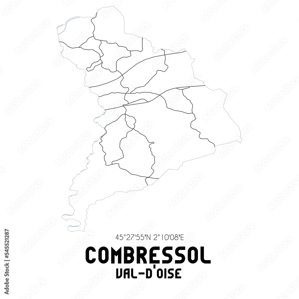 COMBRESSOL Val-d'Oise. Minimalistic street map with black and white lines. COMBRESSOL Val-d'Oise. Minimalistic street map with black and white lines.
