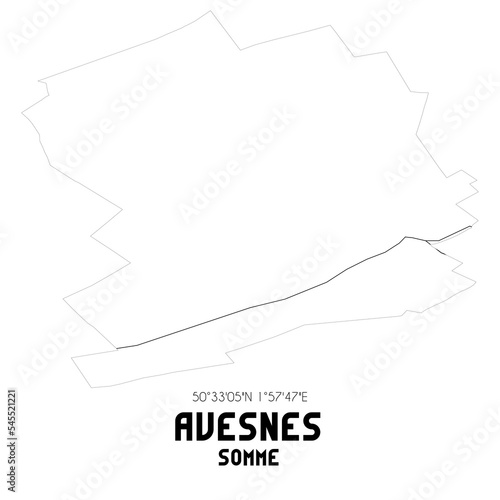 AVESNES Somme. Minimalistic street map with black and white lines. photo