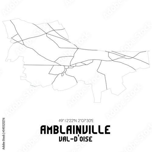 AMBLAINVILLE Val-d'Oise. Minimalistic street map with black and white lines.