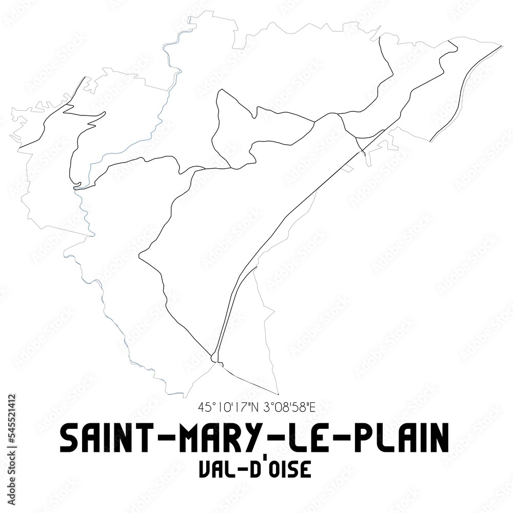 SAINT-MARY-LE-PLAIN Val-d'Oise. Minimalistic street map with black and white lines.