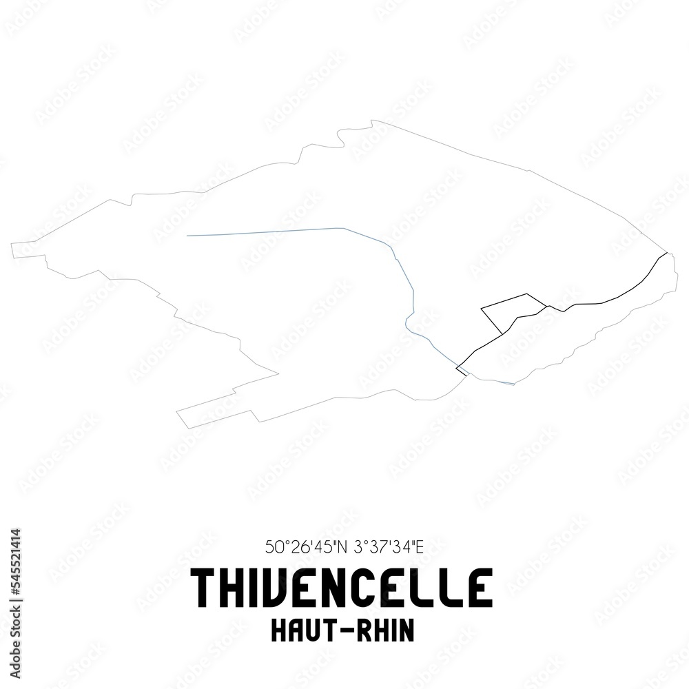 THIVENCELLE Haut-Rhin. Minimalistic street map with black and white lines.
