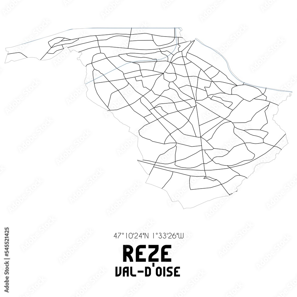 REZE Val-d'Oise. Minimalistic street map with black and white lines.