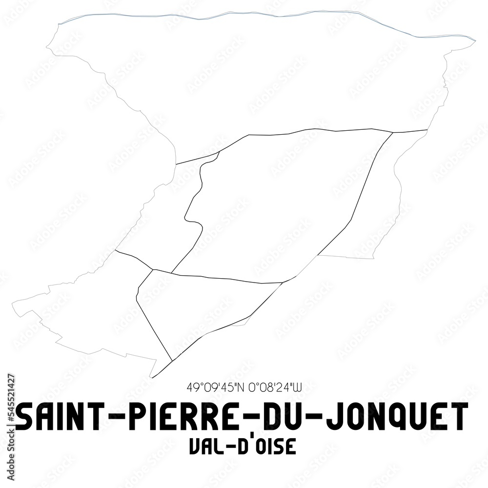 SAINT-PIERRE-DU-JONQUET Val-d'Oise. Minimalistic street map with black and white lines.