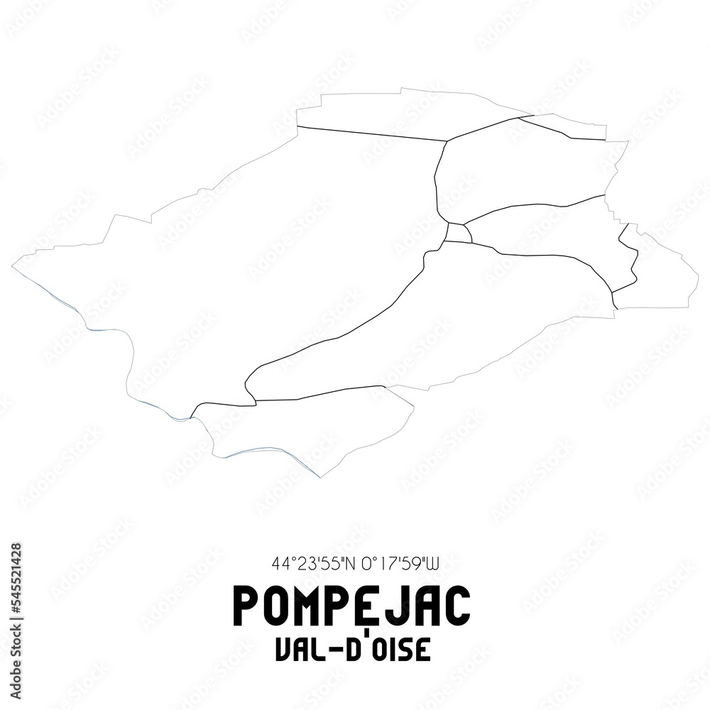 POMPEJAC Val-d'Oise. Minimalistic street map with black and white lines.