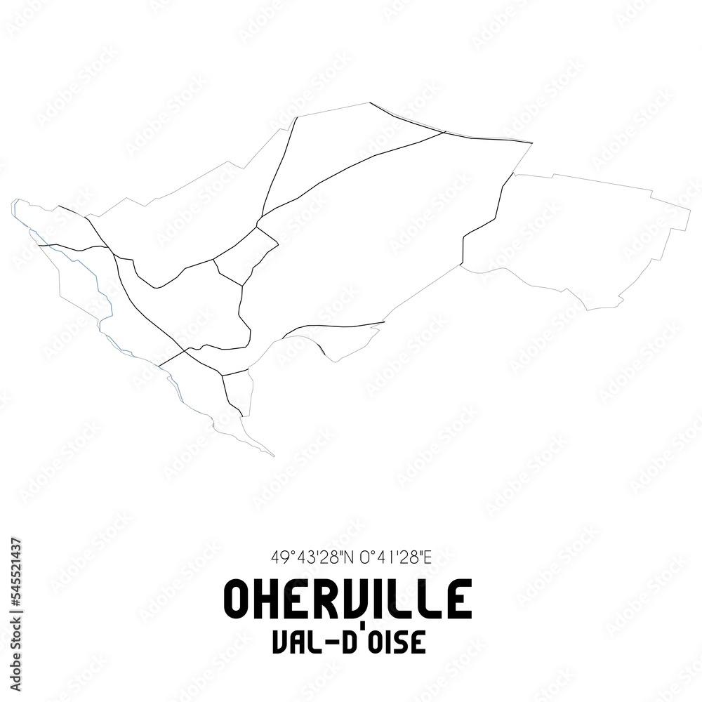 OHERVILLE Val-d'Oise. Minimalistic street map with black and white lines.