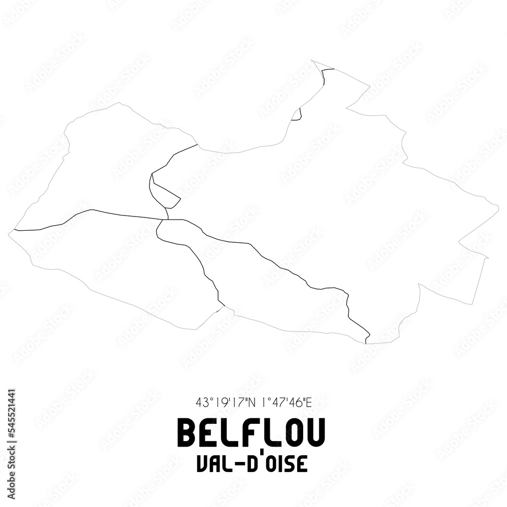 BELFLOU Val-d'Oise. Minimalistic street map with black and white lines.