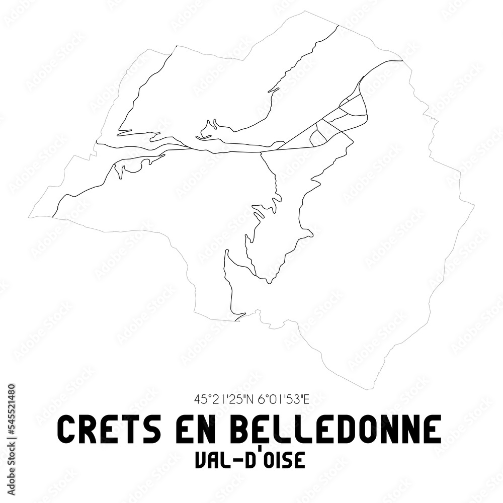 CRETS EN BELLEDONNE Val-d'Oise. Minimalistic street map with black and white lines.