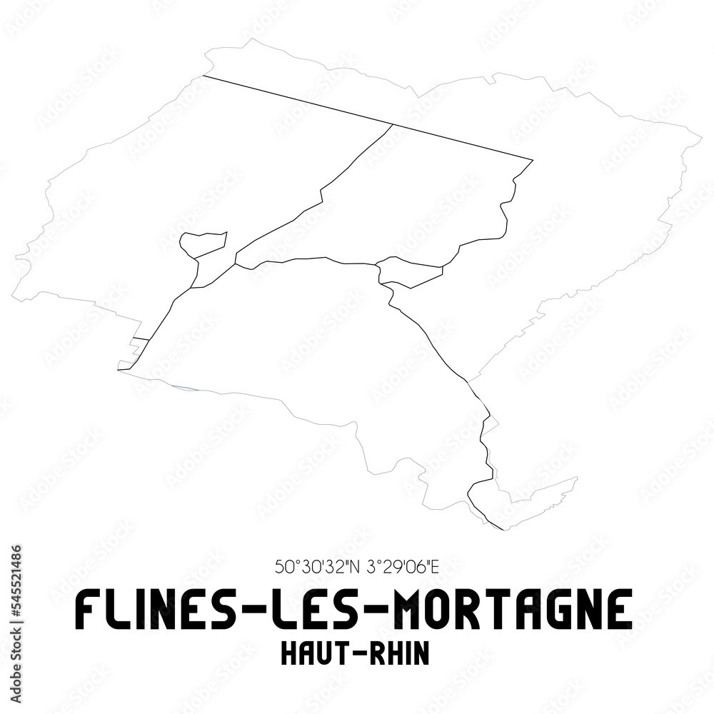 FLINES-LES-MORTAGNE Haut-Rhin. Minimalistic street map with black and white lines.