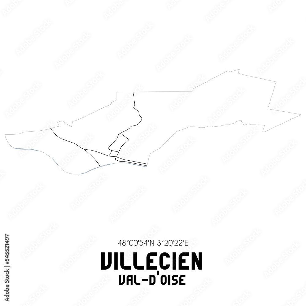 VILLECIEN Val-d'Oise. Minimalistic street map with black and white lines. VILLECIEN Val-d'Oise. Minimalistic street map with black and white lines.
