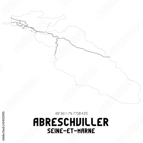 ABRESCHVILLER Seine-et-Marne. Minimalistic street map with black and white lines.