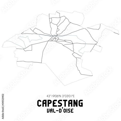 CAPESTANG Val-d Oise. Minimalistic street map with black and white lines.