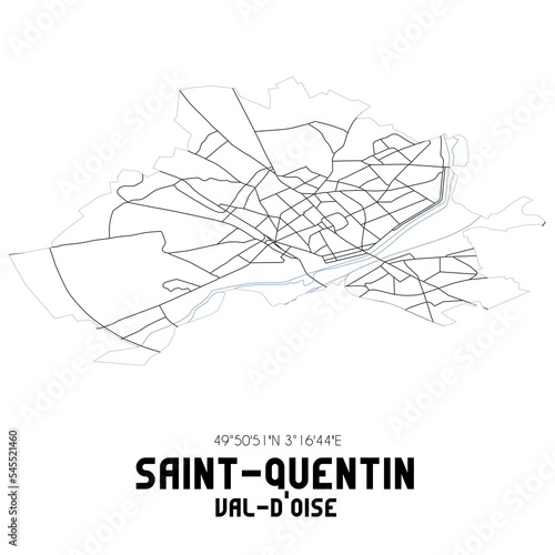 SAINT-QUENTIN Val-d'Oise. Minimalistic street map with black and white lines.