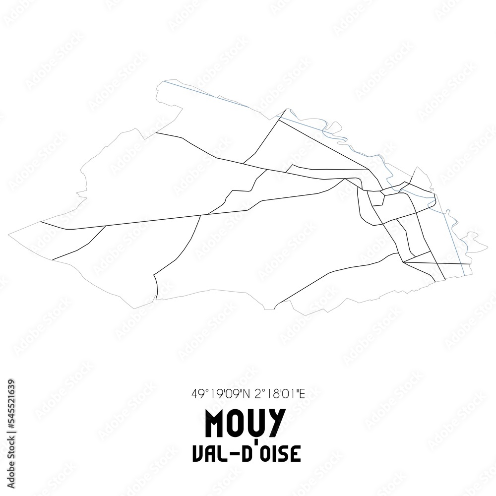 MOUY Val-d'Oise. Minimalistic street map with black and white lines. MOUY Val-d'Oise. Minimalistic street map with black and white lines.