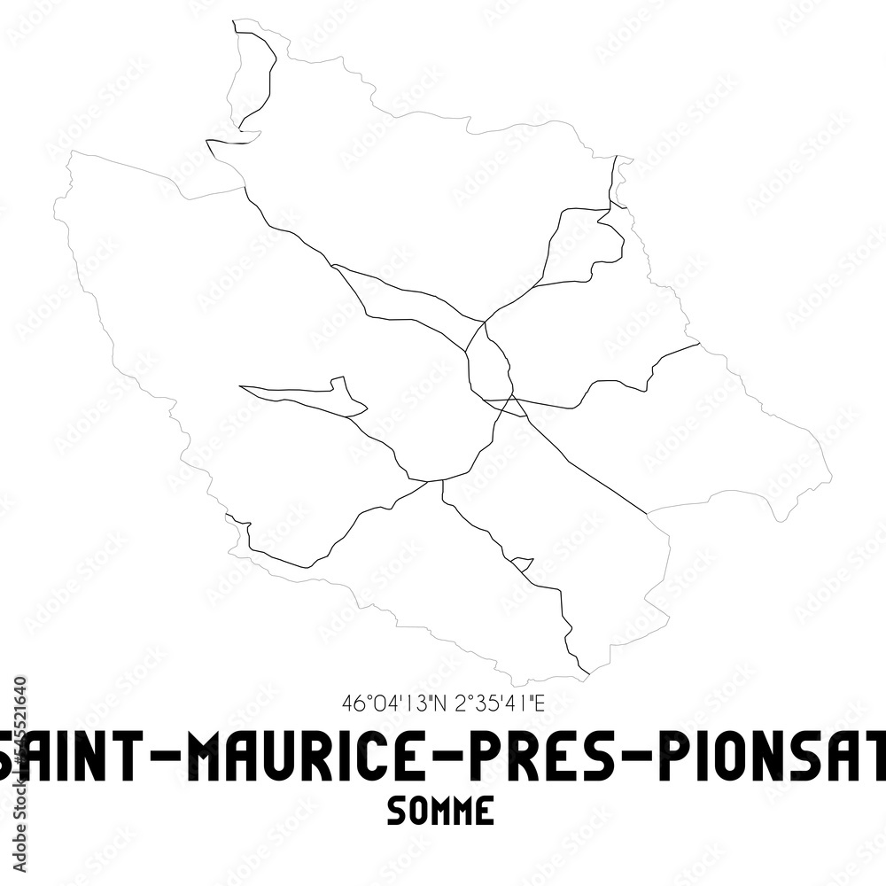 SAINT-MAURICE-PRES-PIONSAT Somme. Minimalistic street map with black and white lines.