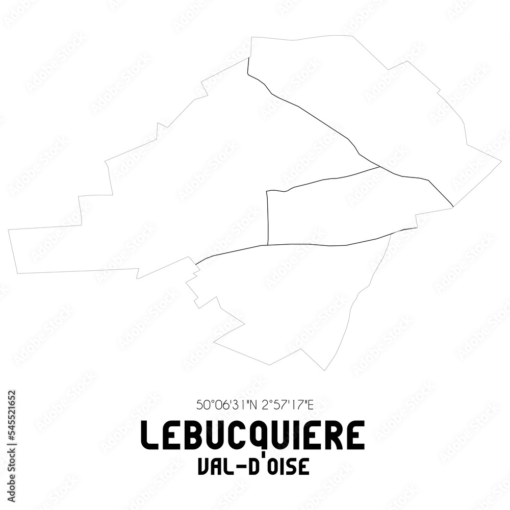 LEBUCQUIERE Val-d'Oise. Minimalistic street map with black and white lines.