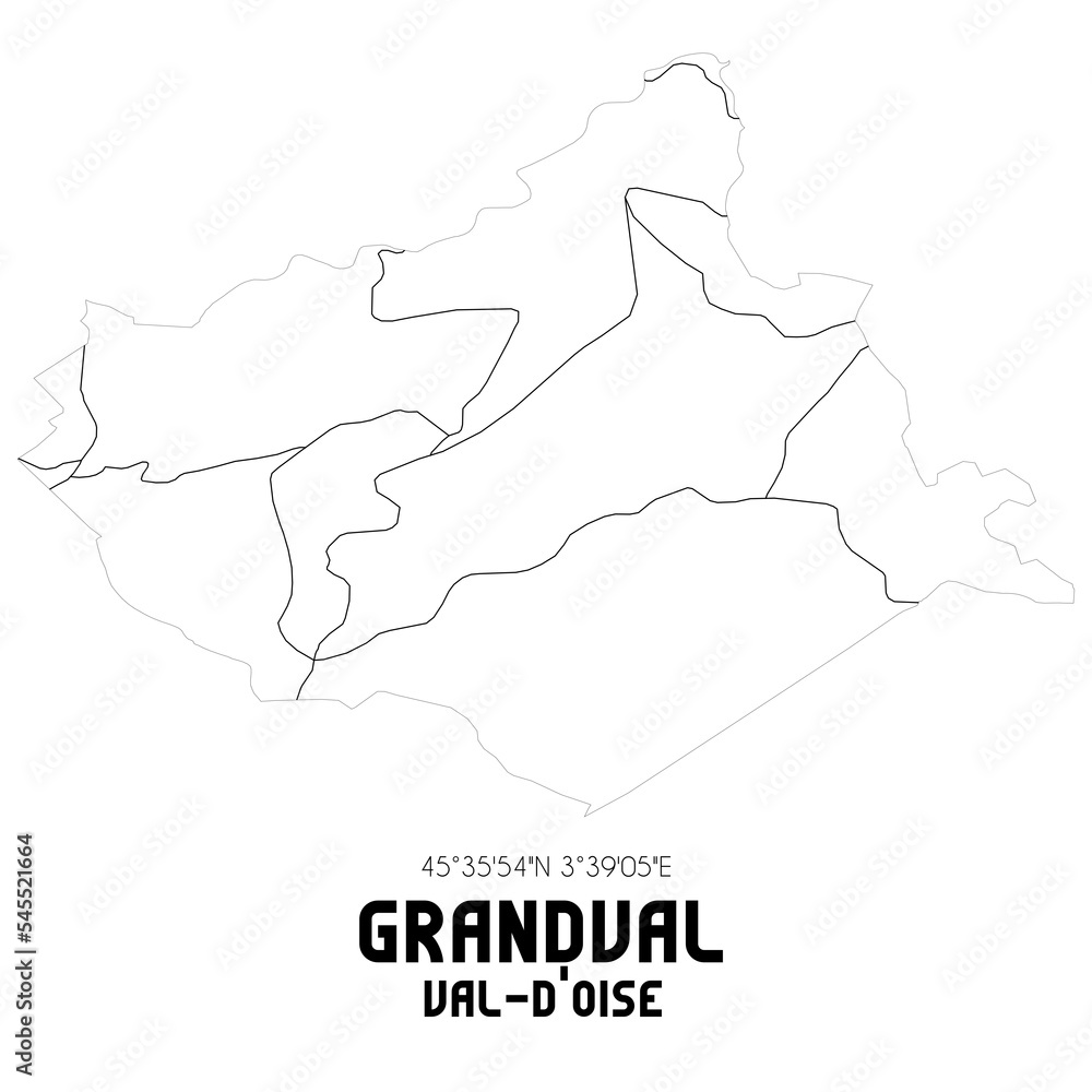 GRANDVAL Val-d'Oise. Minimalistic street map with black and white lines.