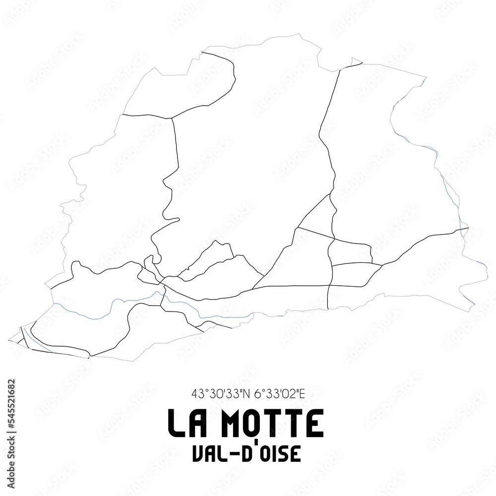 LA MOTTE Val-d'Oise. Minimalistic street map with black and white lines.
