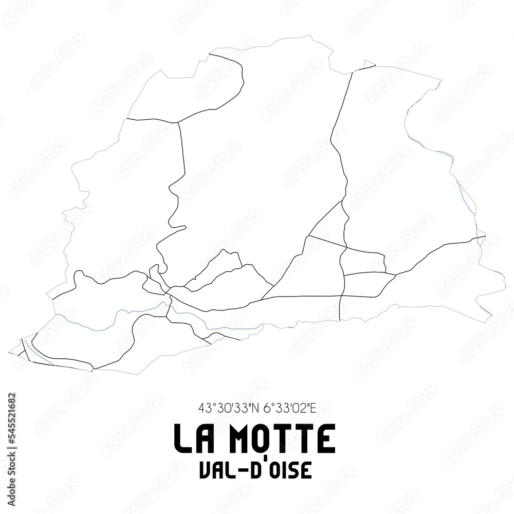 LA MOTTE Val-d'Oise. Minimalistic street map with black and white lines. LA MOTTE Val-d'Oise. Minimalistic street map with black and white lines.