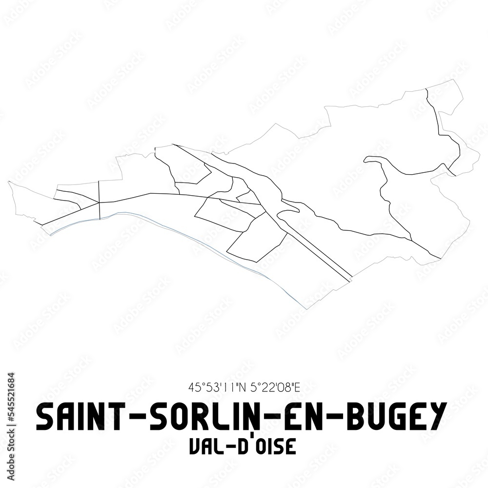 SAINT-SORLIN-EN-BUGEY Val-d'Oise. Minimalistic street map with black and white lines.