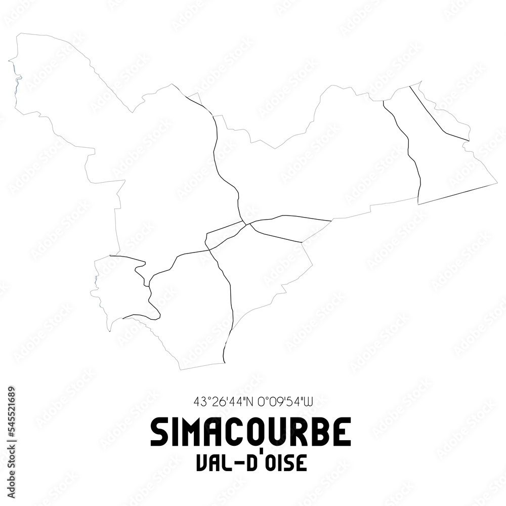 SIMACOURBE Val-d'Oise. Minimalistic street map with black and white lines.