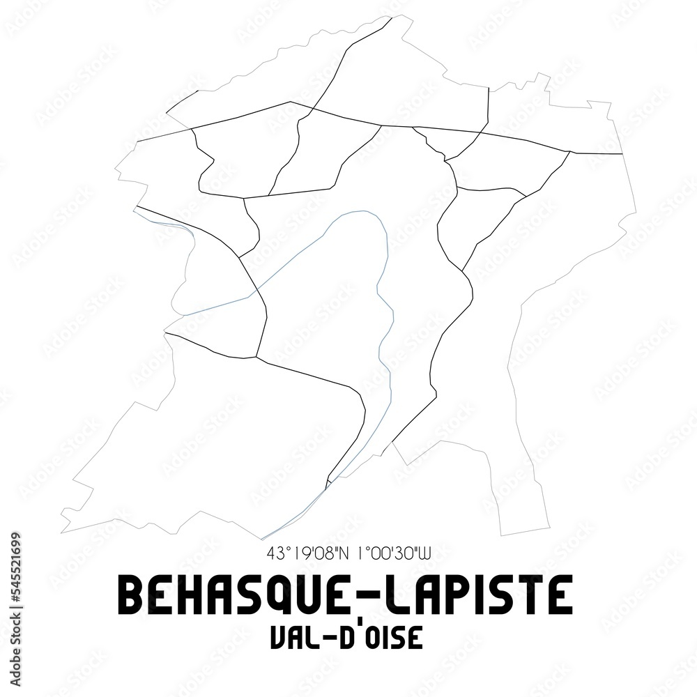 BEHASQUE-LAPISTE Val-d'Oise. Minimalistic street map with black and white lines.
