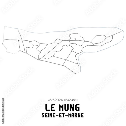 LE MUNG Seine-et-Marne. Minimalistic street map with black and white lines.