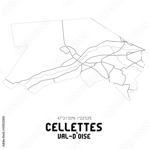 CELLETTES Val-d'Oise. Minimalistic street map with black and white lines.
