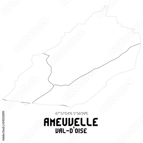 AMEUVELLE Val-d Oise. Minimalistic street map with black and white lines.