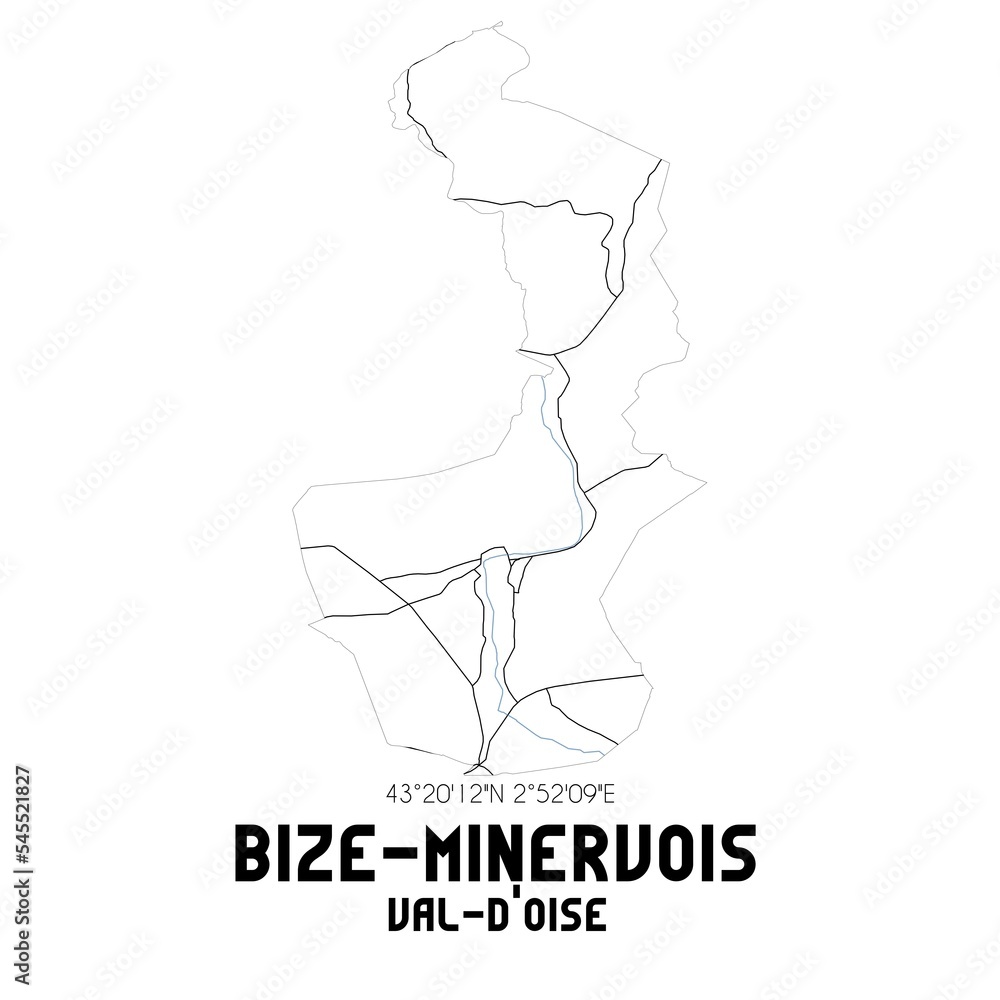 BIZE-MINERVOIS Val-d'Oise. Minimalistic street map with black and white lines. BIZE-MINERVOIS Val-d'Oise. Minimalistic street map with black and white lines.