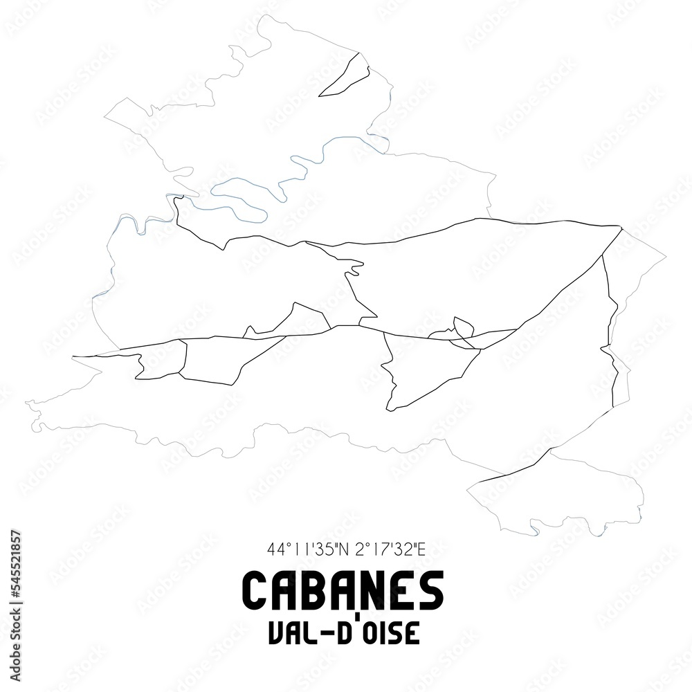 CABANES Val-d'Oise. Minimalistic street map with black and white lines.