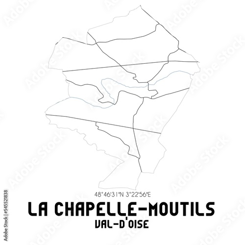 LA CHAPELLE-MOUTILS Val-d'Oise. Minimalistic street map with black and white lines.