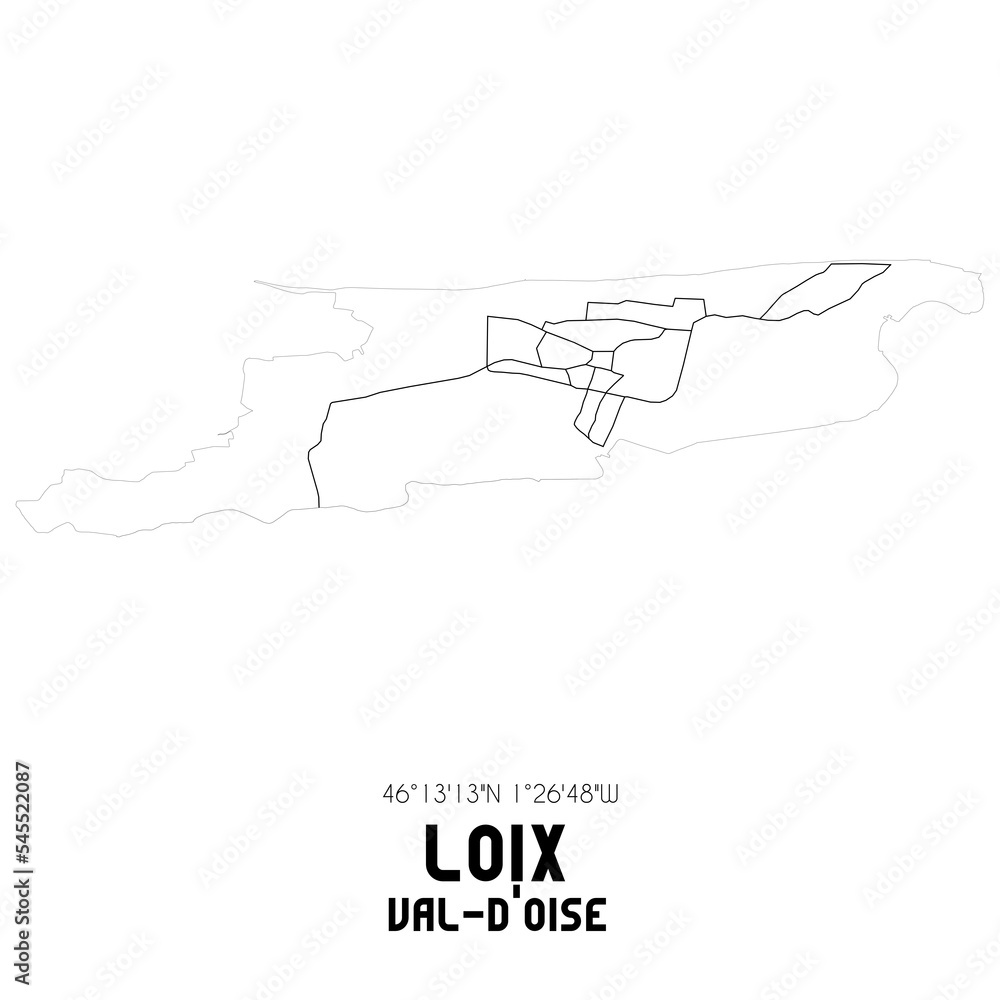 LOIX Val-d'Oise. Minimalistic street map with black and white lines.