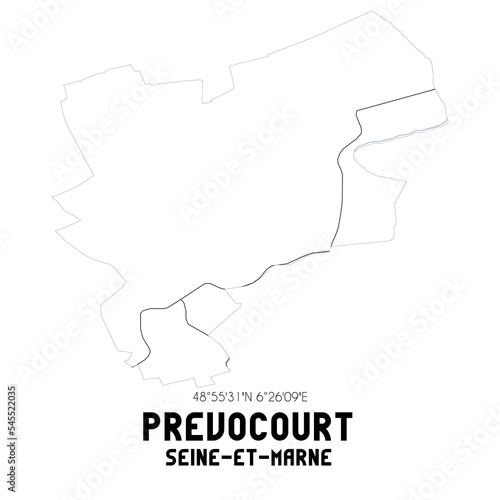 PREVOCOURT Seine-et-Marne. Minimalistic street map with black and white lines.