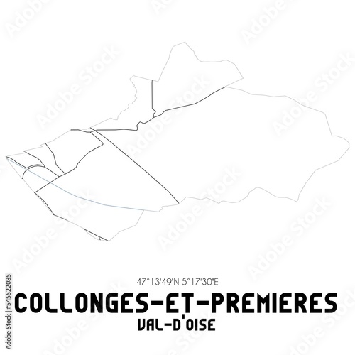 COLLONGES-ET-PREMIERES Val-d'Oise. Minimalistic street map with black and white lines.