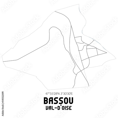 BASSOU Val-d Oise. Minimalistic street map with black and white lines.