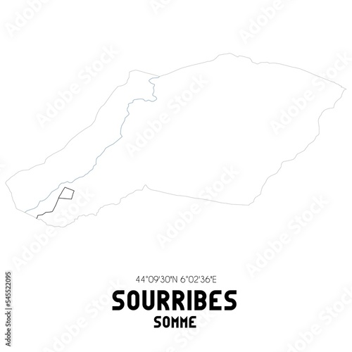 SOURRIBES Somme. Minimalistic street map with black and white lines.