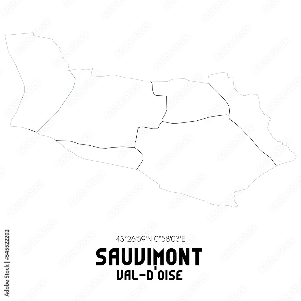SAUVIMONT Val-d'Oise. Minimalistic street map with black and white lines. SAUVIMONT Val-d'Oise. Minimalistic street map with black and white lines.