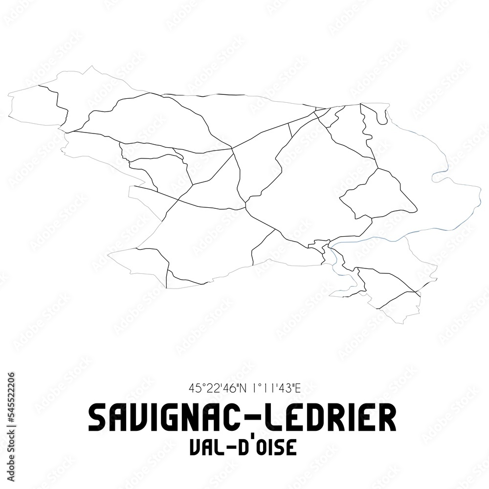 SAVIGNAC-LEDRIER Val-d'Oise. Minimalistic street map with black and white lines.