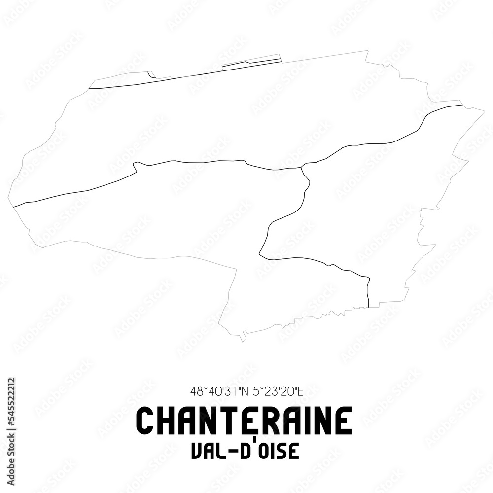 CHANTERAINE Val-d'Oise. Minimalistic street map with black and white lines.