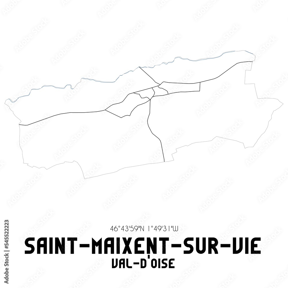 SAINT-MAIXENT-SUR-VIE Val-d'Oise. Minimalistic street map with black and white lines.