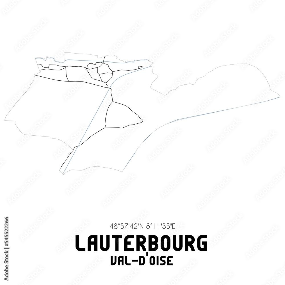 LAUTERBOURG Val-d'Oise. Minimalistic street map with black and white lines.