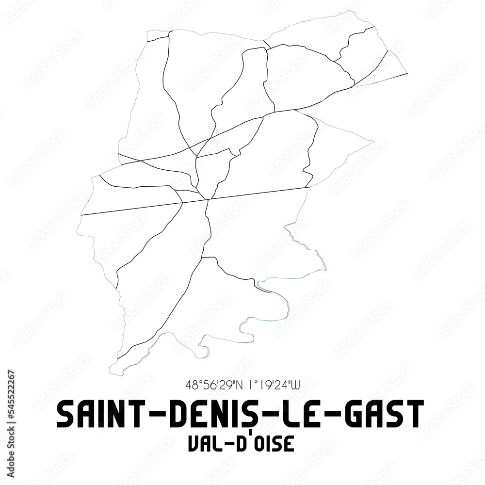 Fototapeta premium SAINT-DENIS-LE-GAST Val-d'Oise. Minimalistic street map with black and white lines.