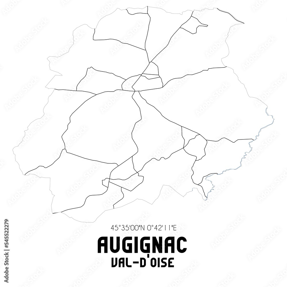 AUGIGNAC Val-d'Oise. Minimalistic street map with black and white lines. AUGIGNAC Val-d'Oise. Minimalistic street map with black and white lines.