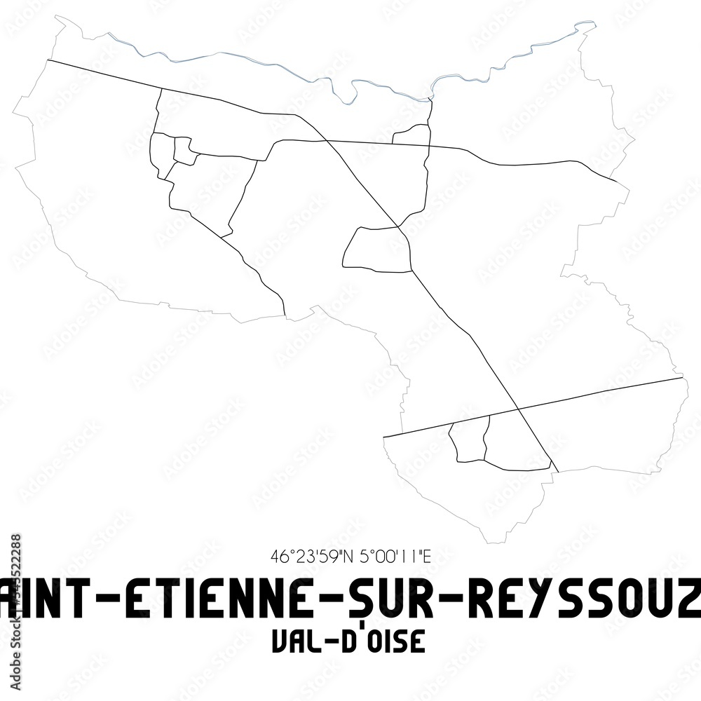 SAINT-ETIENNE-SUR-REYSSOUZE Val-d'Oise. Minimalistic street map with black and white lines.