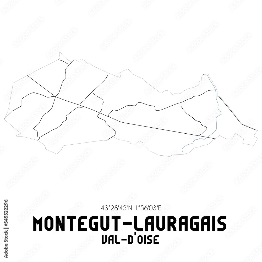 MONTEGUT-LAURAGAIS Val-d'Oise. Minimalistic street map with black and white lines.