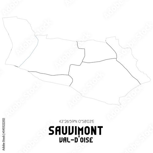 SAUVIMONT Val-d'Oise. Minimalistic street map with black and white lines.