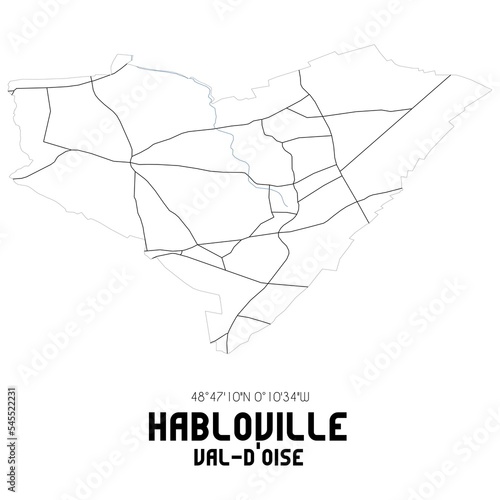 HABLOVILLE Val-d'Oise. Minimalistic street map with black and white lines.