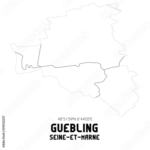 GUEBLING Seine-et-Marne. Minimalistic street map with black and white lines.