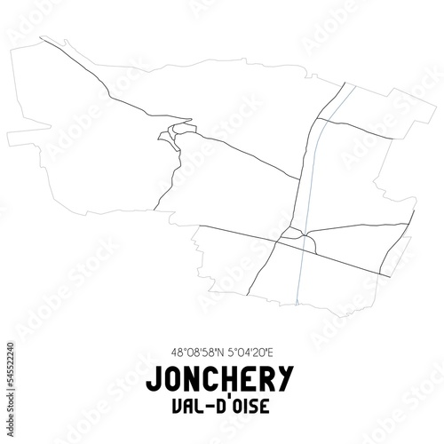 JONCHERY Val-d'Oise. Minimalistic street map with black and white lines.
